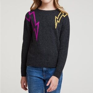 AUTUMN CASHMERE GIRLS Lightening Crewneck Long Sleeve Charcoal Sweater 8-10